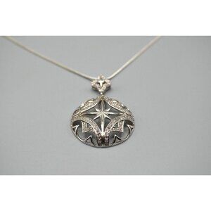 Sterling Silver Star Circle Pendant Clear Stones MJI 925 Italy Curb Chain 18"